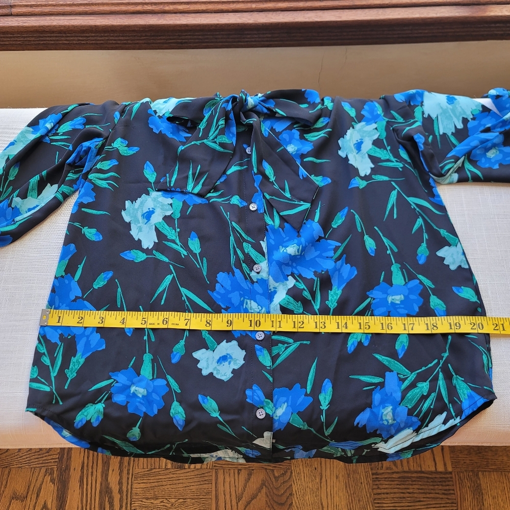 New! J. Crew size Small S Long Sleeve Bow Top Blue Floral Blouse NWT - Picture 8 of 16